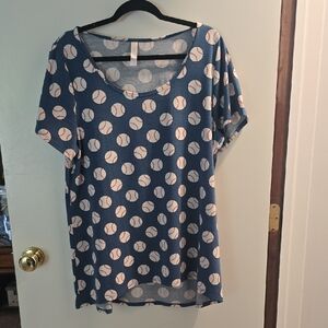 LuLaRoe Blue Baseball Short Sleeve Tee Essential Top